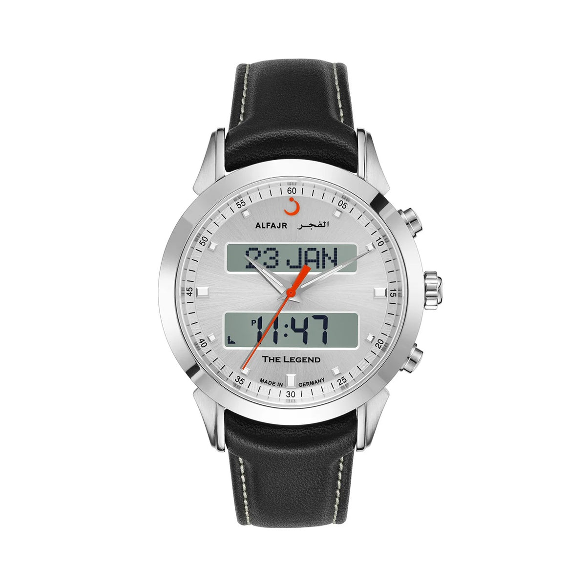 Alfajr Watch WA-30L The Legend 360 Leather Black leather/White dial