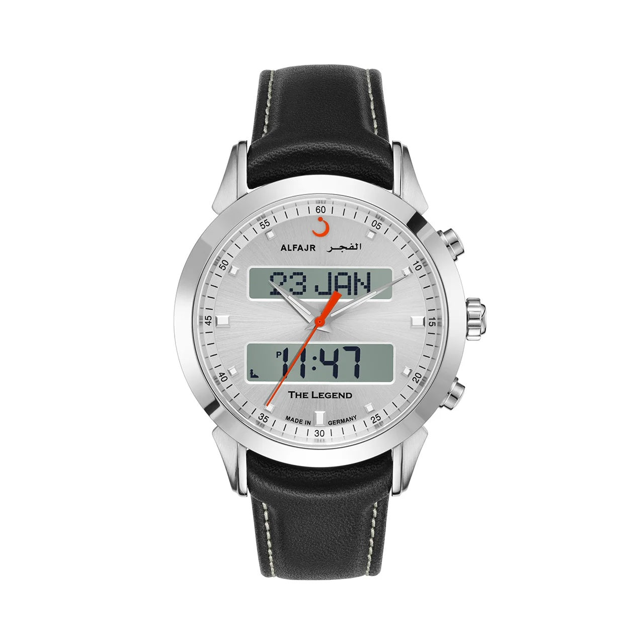 Alfajr Watch WA-30L The Legend 360 Leather Black leather/White dial